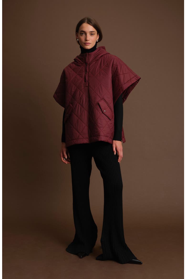 Otis Short Sleeve Puffer Poncho, Alternate, color, BURGUNDY