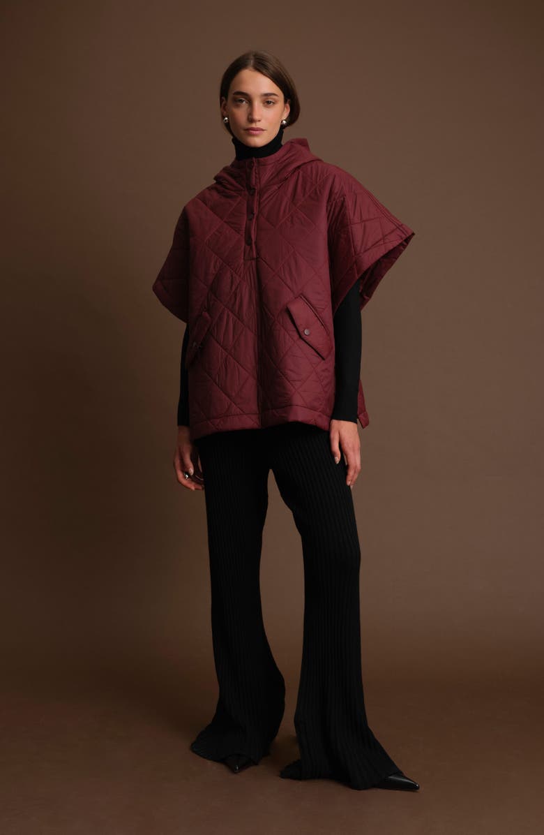 DELUC Otis Short Sleeve Puffer Poncho, Alternate, color, Burgundy