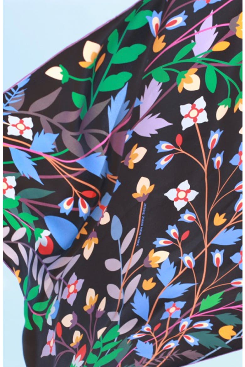 Double Sided Silk Scarf Of Night Garden, Alternate, color, Black