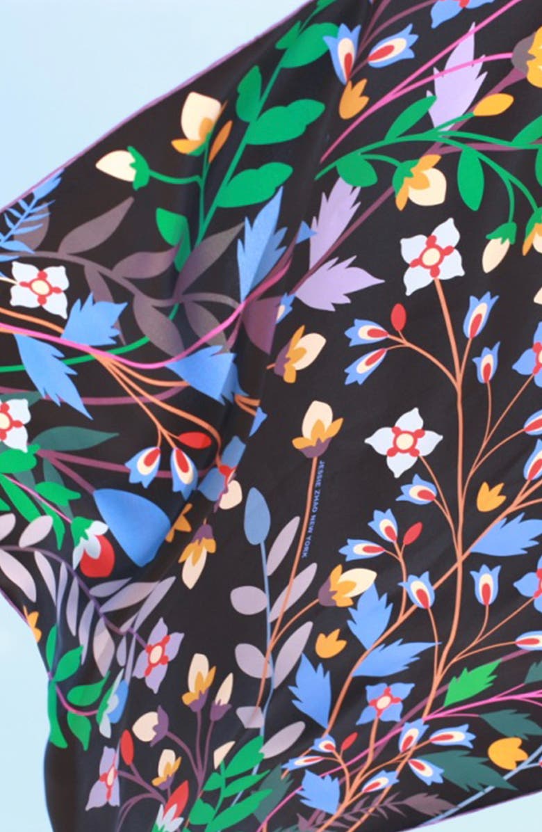 Jessie Zhao New York Double Sided Silk Scarf Of Night Garden, Alternate, color, Black