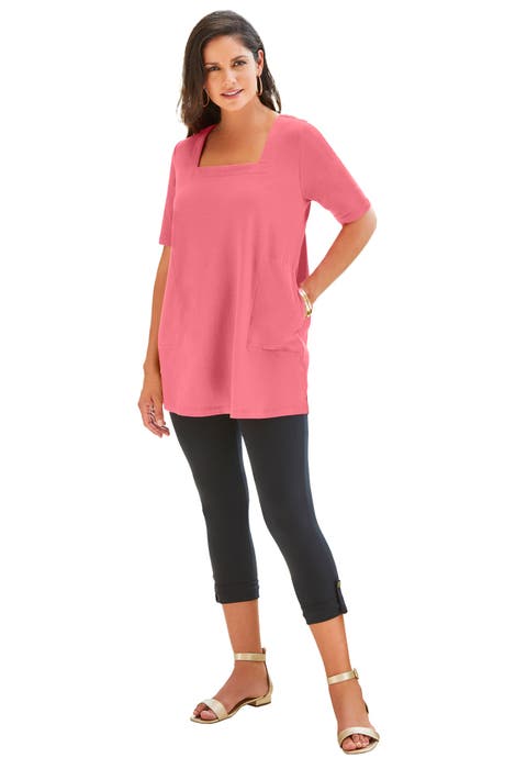 Stretch Cotton Square Neck Tunic (Plus Available)