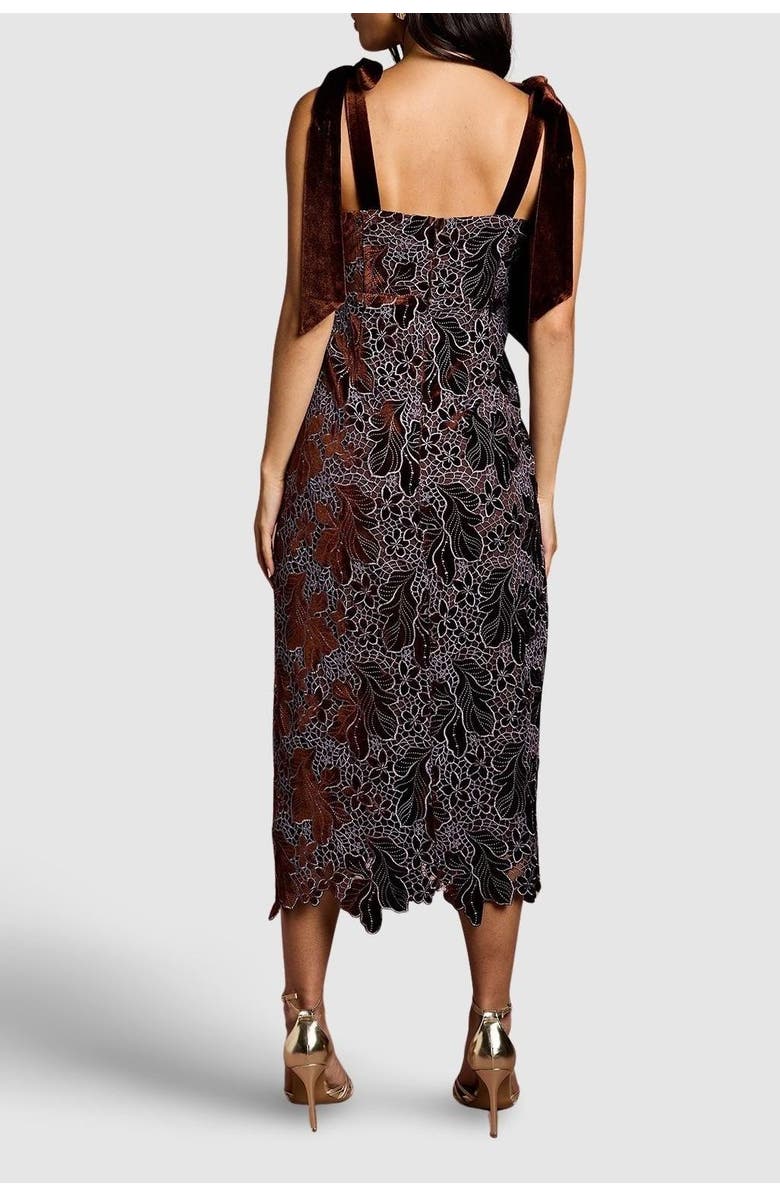 Coast Velvet Lace Tie Shoulder Midi Dress, Alternate, color, Toffee