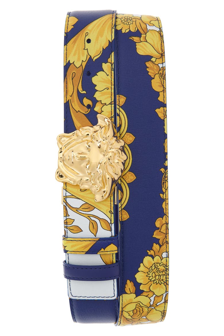 Palazzo Medusa Reversible Leather Belt, Main, color, COBALT BLUE/MULTI/GOLD