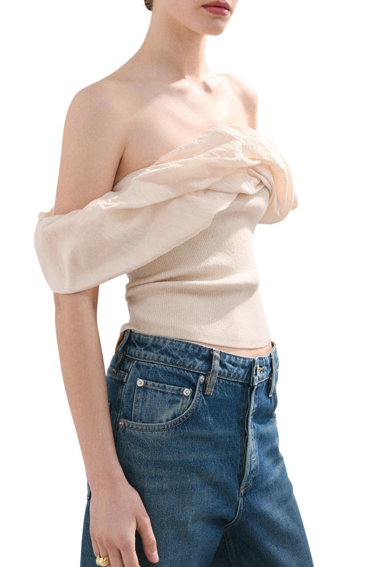 Bubble Off the Shoulder Knit Top, Main, color, ECRU