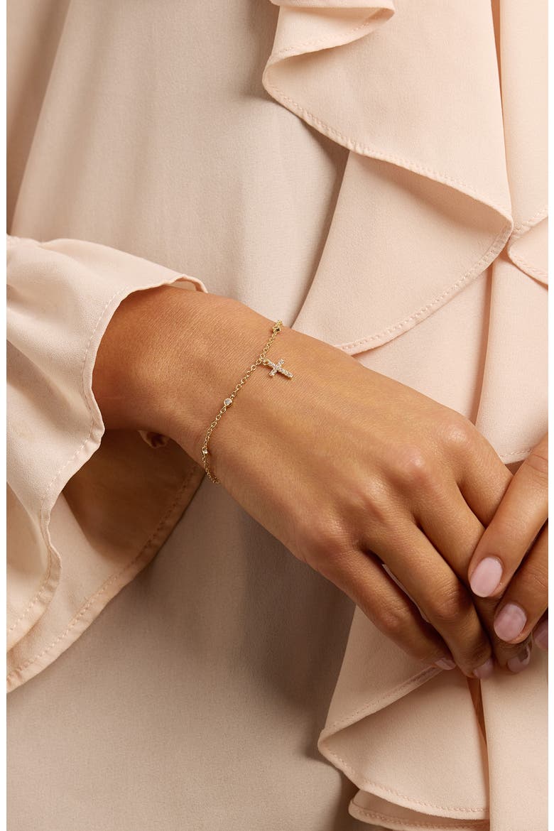 Cubic Zirconia Cross Pendant Bracelet, Alternate, color, GOLD