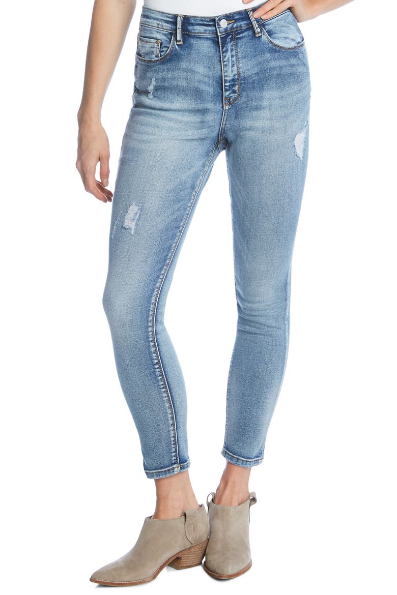 High Waist Ankle Skinny Jeans, Alternate, color, DENIM