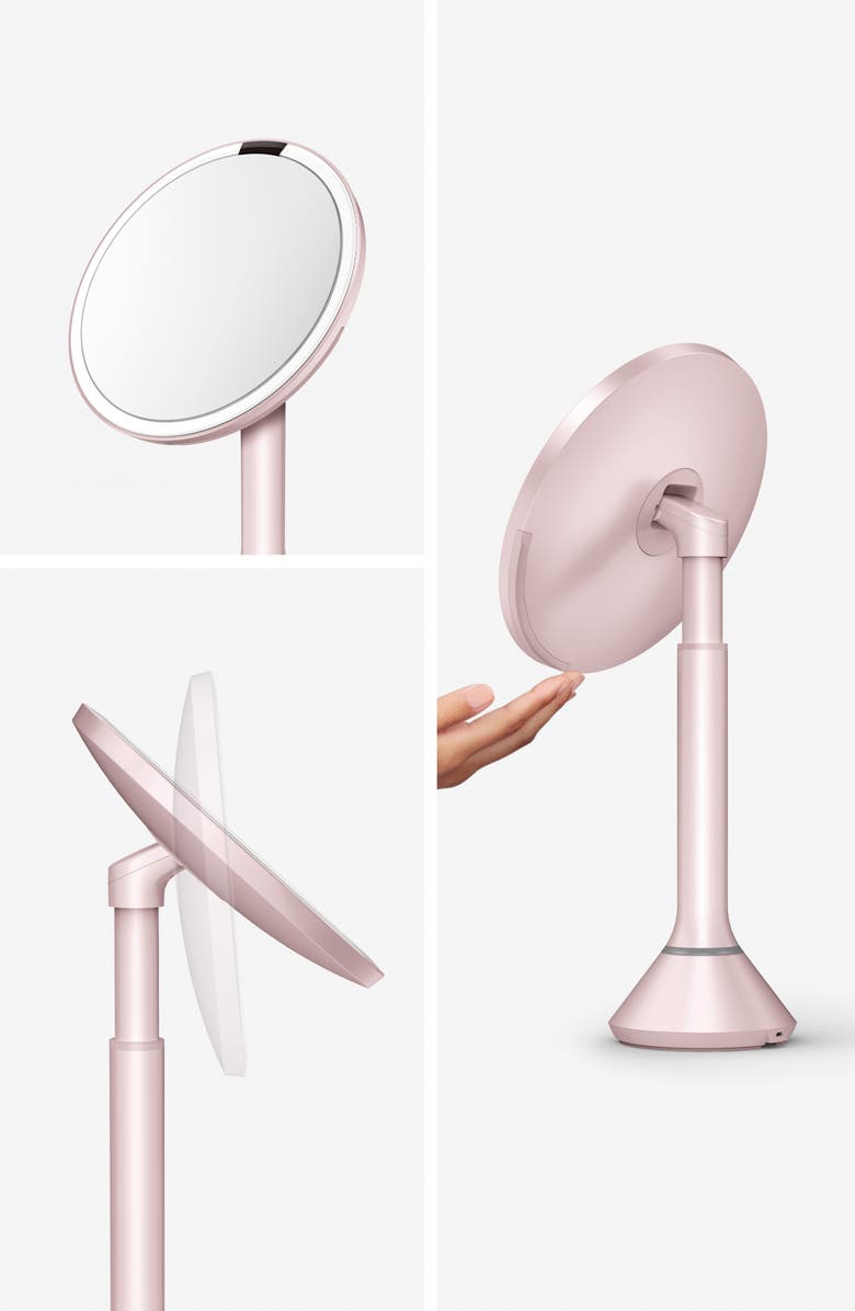 simplehuman 8-Inch Sensor Rechargeable Tabletop Mirror, Alternate, color, Pink
