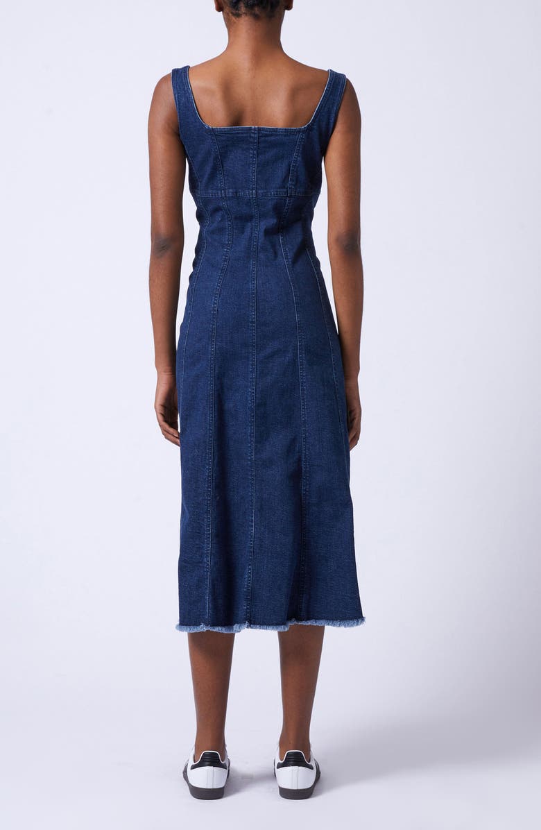 French Connection Arywode Sleeveless Fray Hem Denim Midi Dress, Alternate, color, 40-Mid Wash