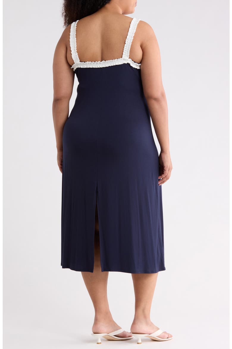 Ruffle Neck Midi Dress, Alternate, color, NAVY/ IVORY