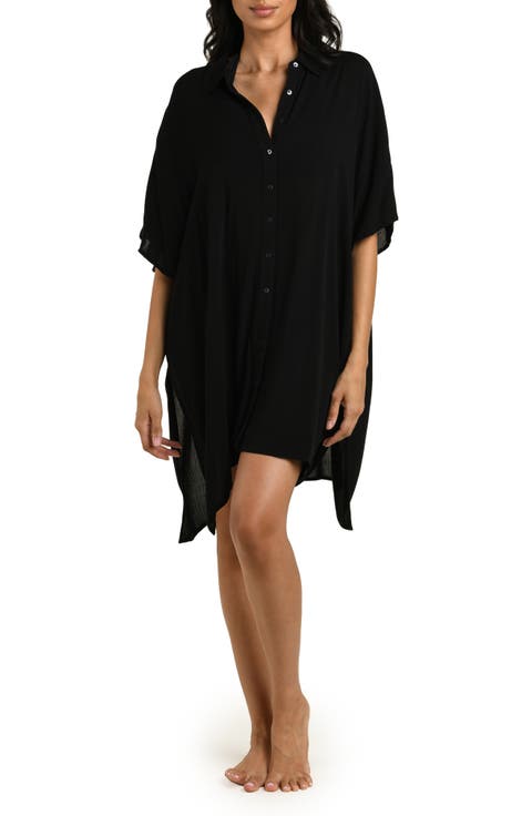 Crinkle Charm Shirtdress Cover-Up