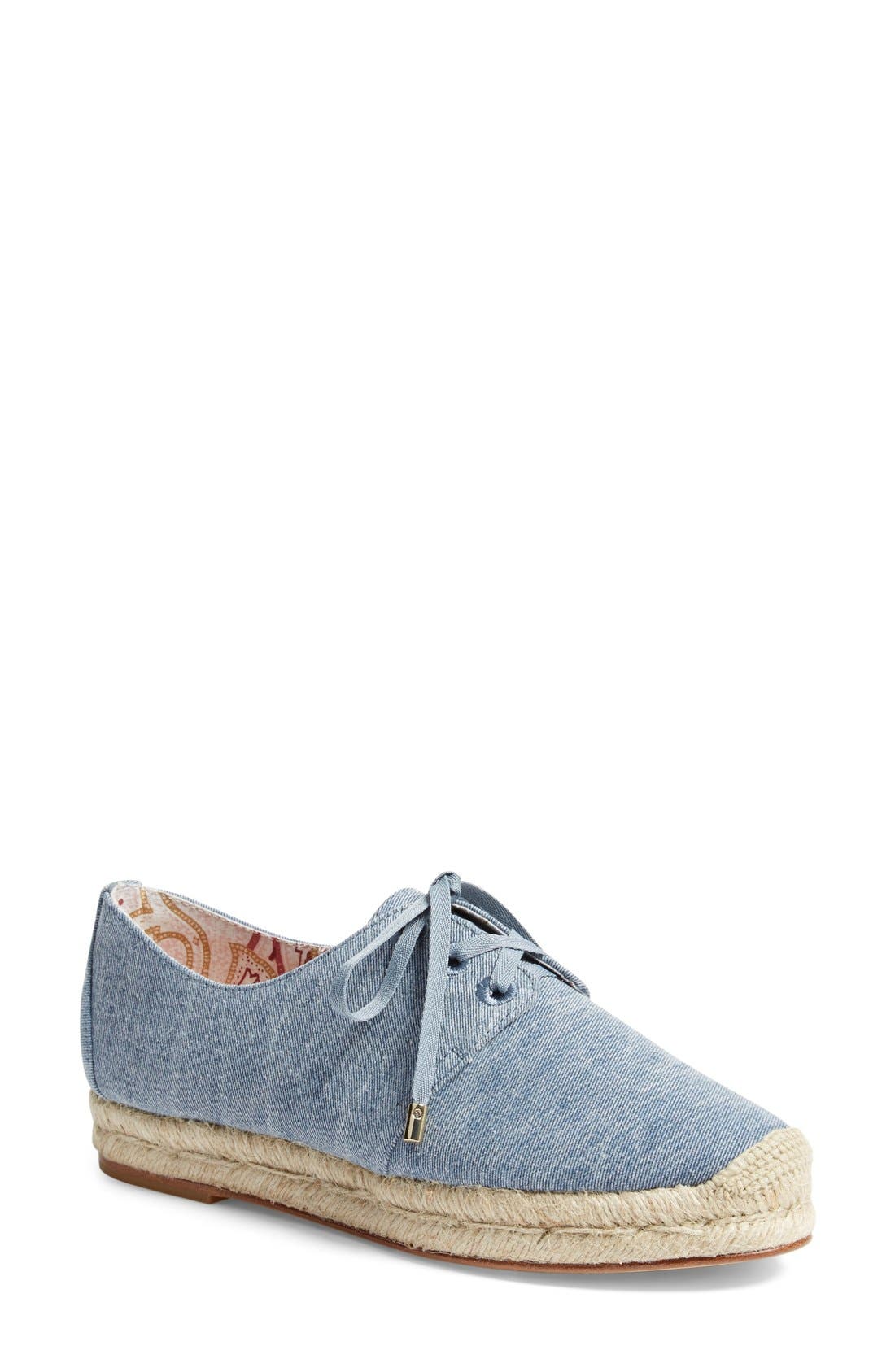 'Wallie' Lace-Up Espadrille Flat, Main, color, DENIM
