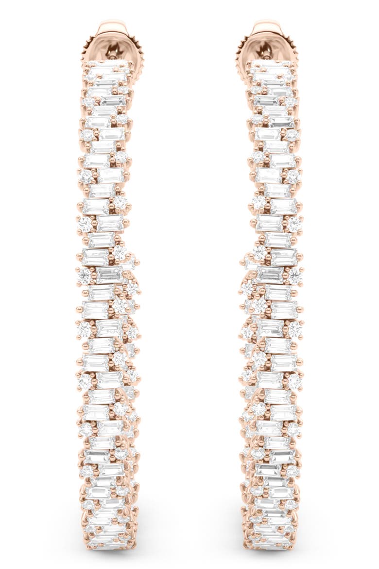 Baguette & Round Brilliant Lab Created Diamond Hoop Earrings, Alternate, color, 18K ROSE GOLD