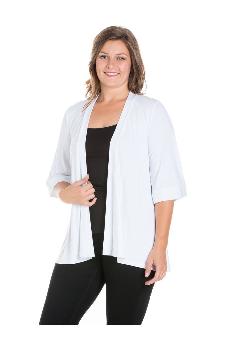 Plus Size Elbow Length Sleeve Open Front Cardigan, Alternate, color, White