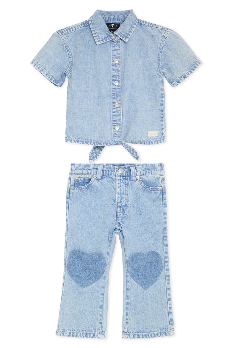 Kids' Denim Top & Heart Patch Jeans, Main, color, LIGHT VINTAGE