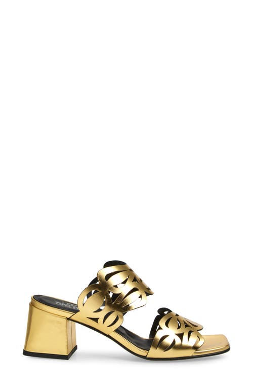 2 Twin Hearts Laser Cutout Slide Sandal In Gold Metallic