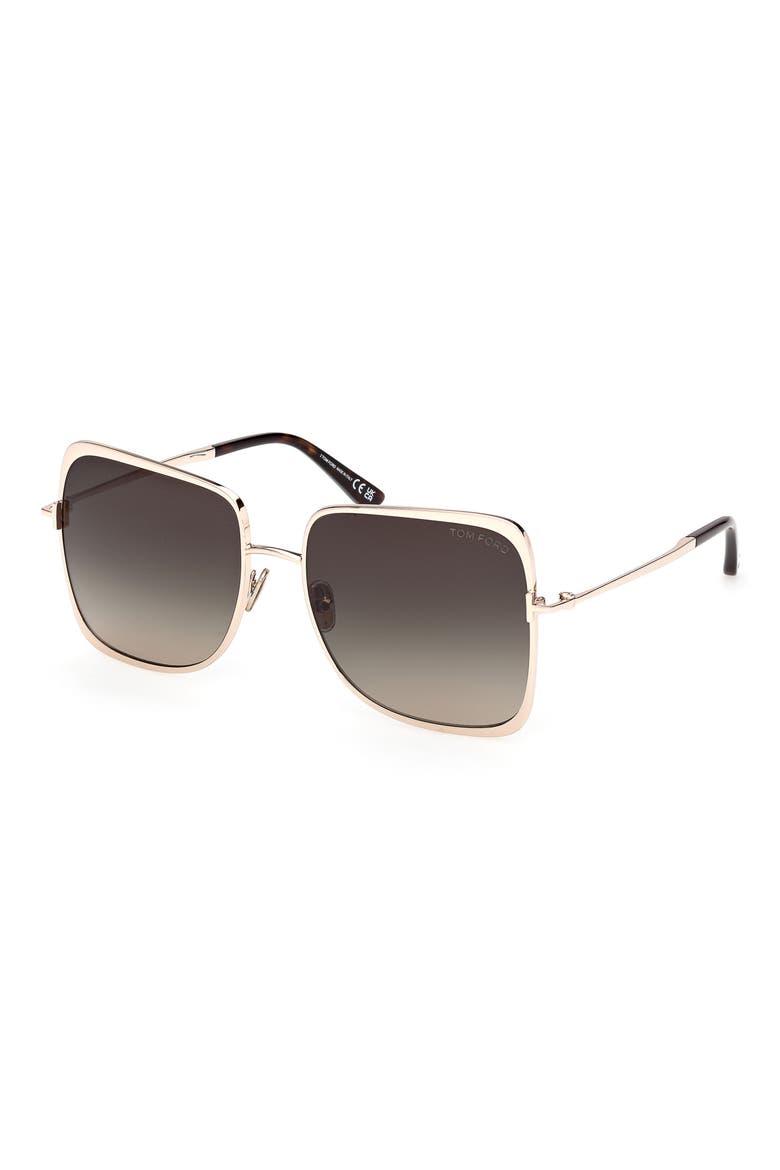 Tara 57mm Gradient Square Sunglasses, Alternate, color, SHINY ROSE GOLD / SMOKE LENS
