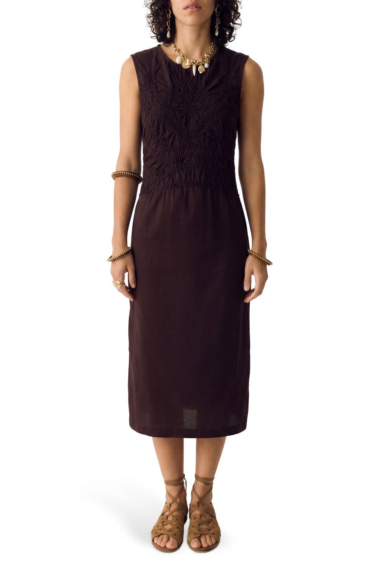 Embroidered Detail Cotton Jersey Dress, Main, color, DARK MOLE BROWN