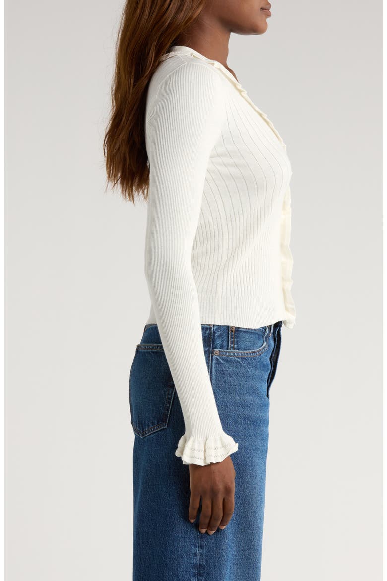 Demetra Ruffle Rib Cardigan, Alternate, color, ANTIQUE WHITE