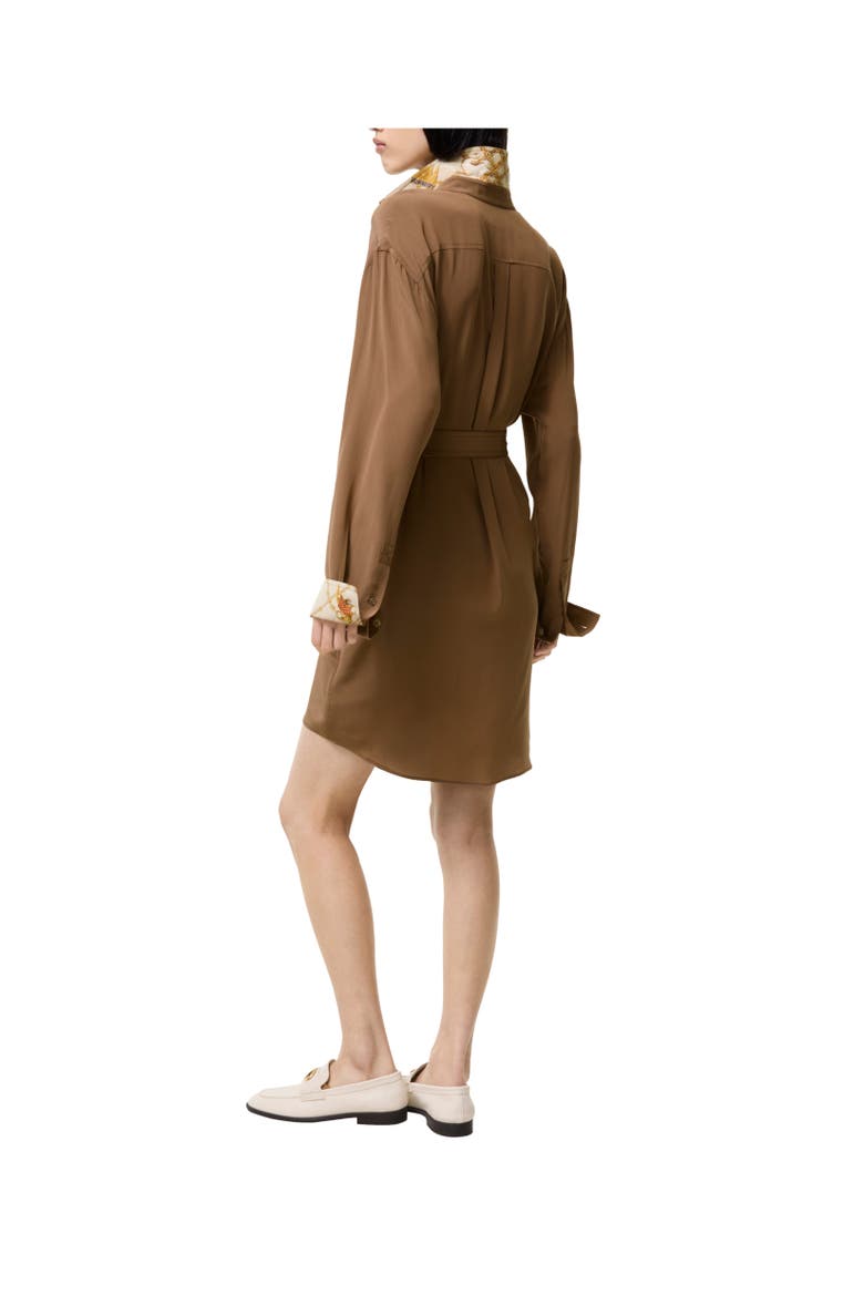 Silk Crepe de Chine Shirt Dress, Alternate, color, Puddle brown