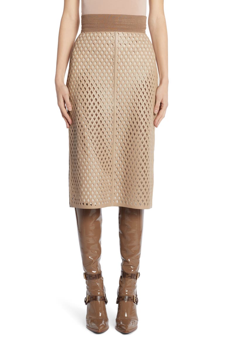 Leather Mesh Pencil Skirt, Main, color, BEIGE