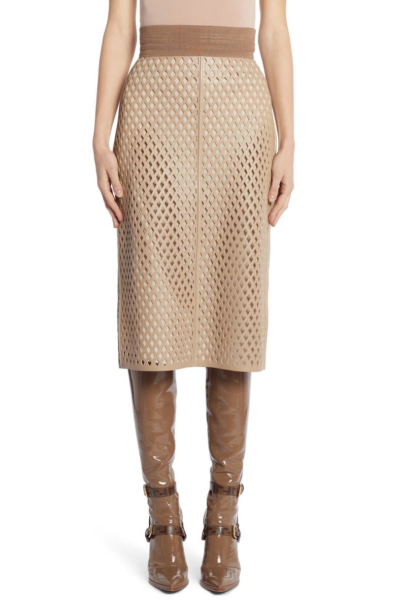 Fendi Leather Mesh Pencil Skirt, Main, color, 