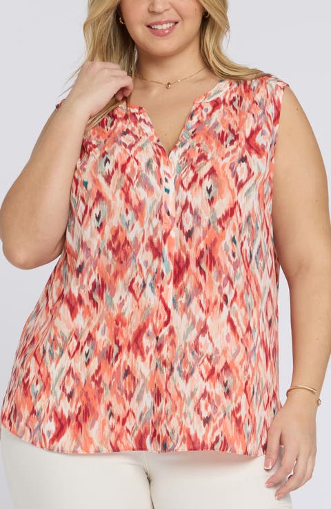 Print Sleeveless Pleat Back Top (Plus Size)