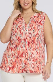 NYDJ Print Sleeveless Pleat Back Top