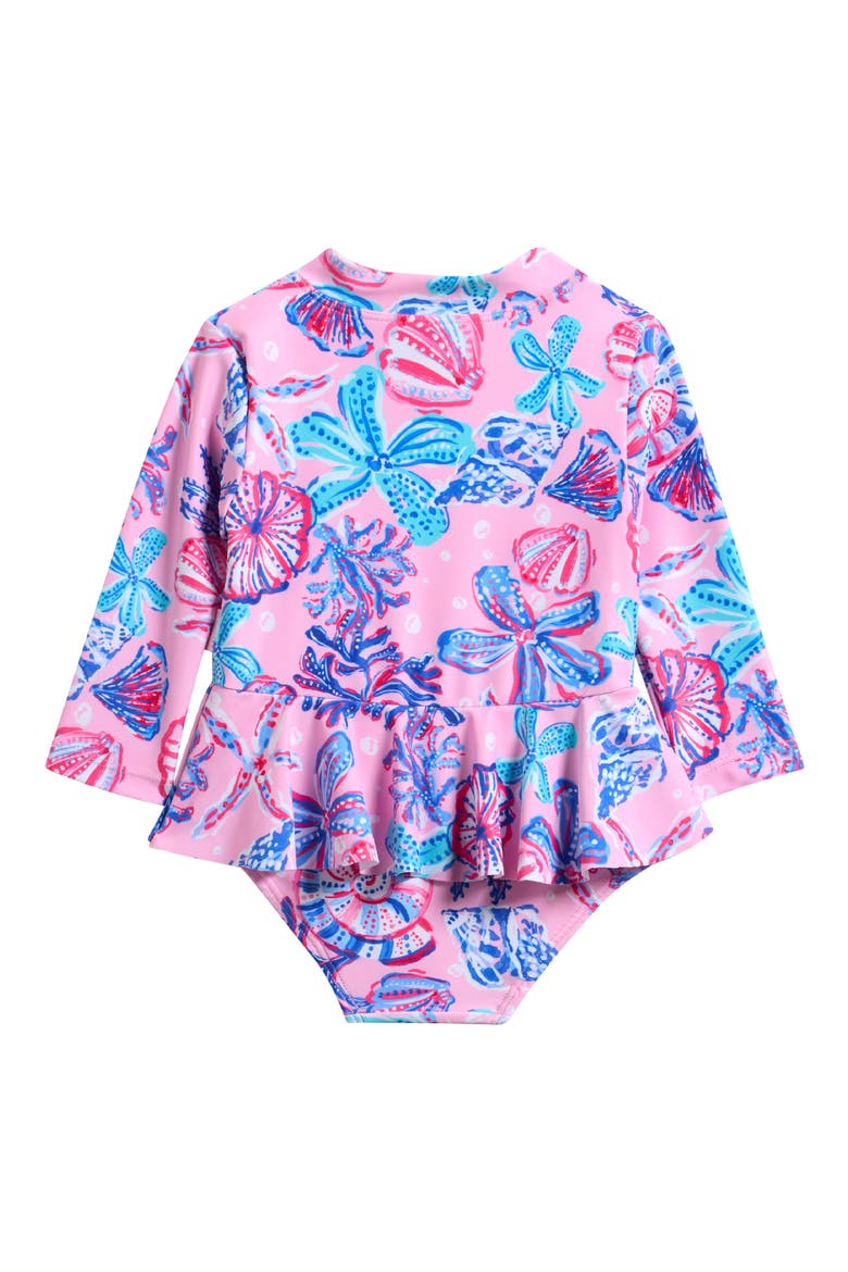 Coral Sea Ruffle Long Sleeve One-Piece Swimsuit, Alternate, color, CORAL SEA