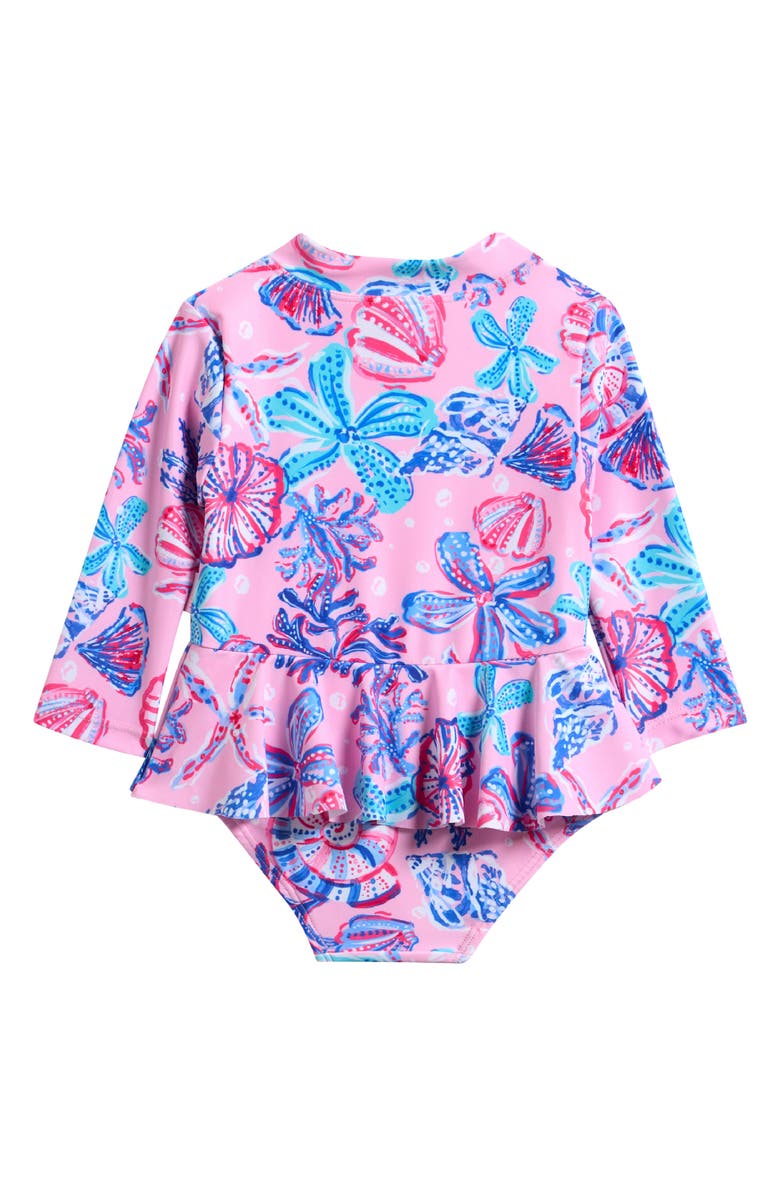 Seafolly Coral Sea Ruffle Long Sleeve One-Piece Swimsuit, Alternate, color, Coral Sea