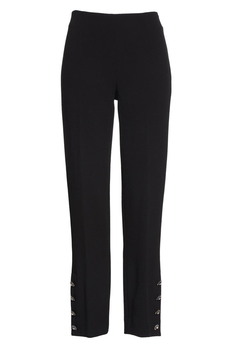 Crystal Button Cuff Wool Blend Pants, Alternate, color, BLACK