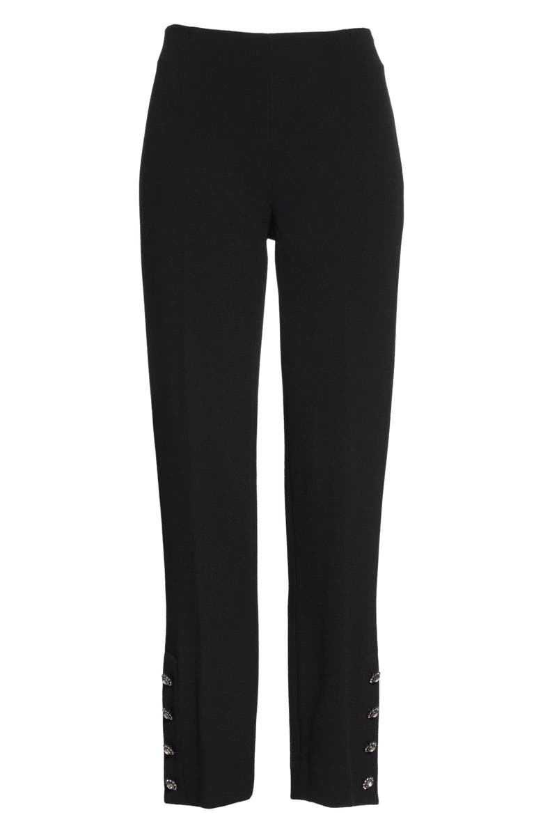 Lela Rose Crystal Button Cuff Wool Blend Pants, Alternate, color, 