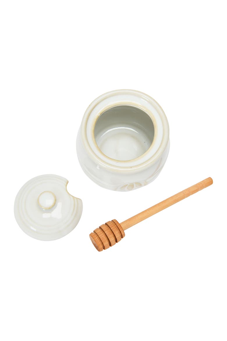 Farmhouse Embossed Honey Pot with Honey Dipper, Alternate, color, Cream