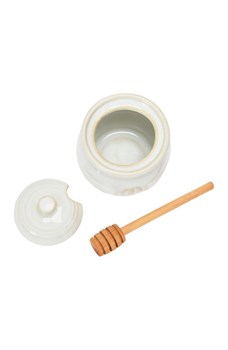 Storied Home Farmhouse Embossed Honey Pot with Honey Dipper, Alternate, color, Cream