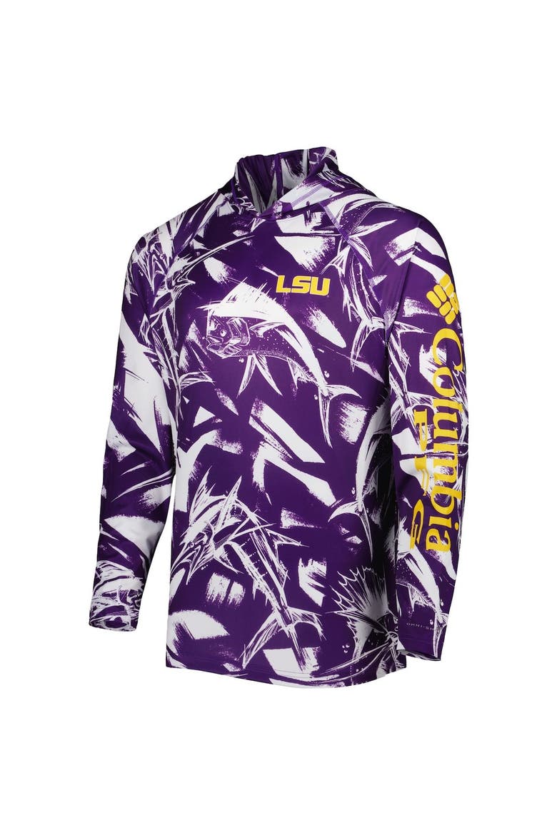 Men's Columbia Purple/White LSU Tigers Super Terminal Tackle Omni-Shade Raglan Long Sleeve Hoodie T-Shirt, Alternate, color, Purple