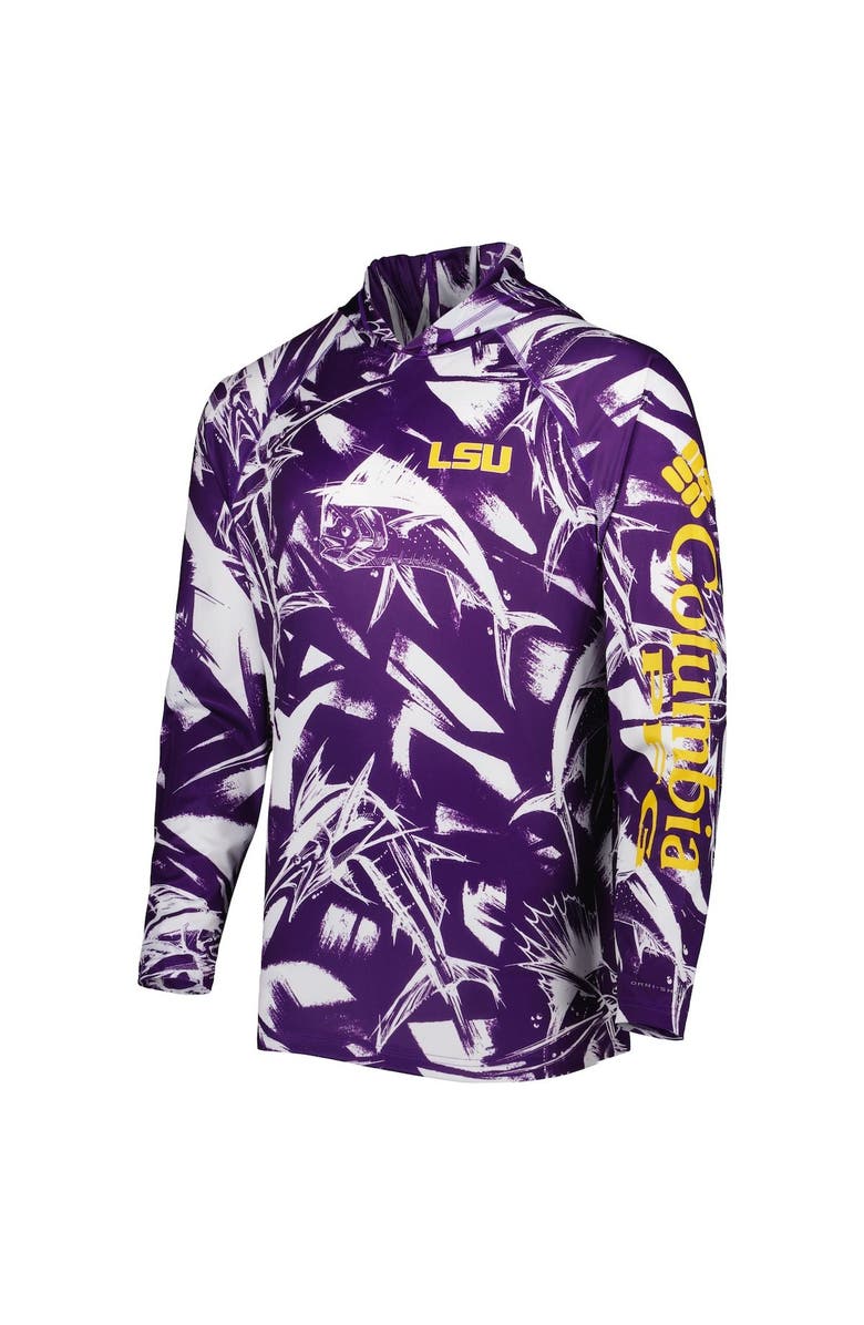 Columbia Men's Columbia Purple/White LSU Tigers Super Terminal Tackle Omni-Shade Raglan Long Sleeve Hoodie T-Shirt, Alternate, color,