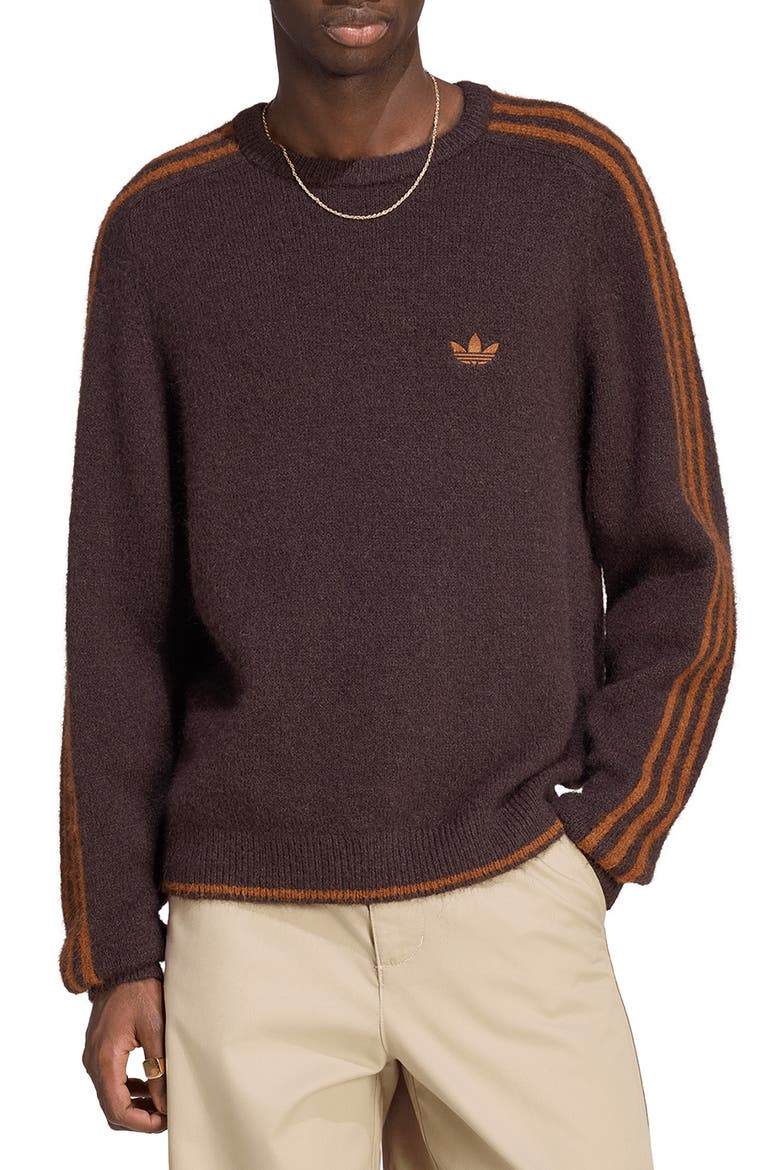 3-Stripes Fluffy Knit Sweater, Main, color, AURORA COFFEE