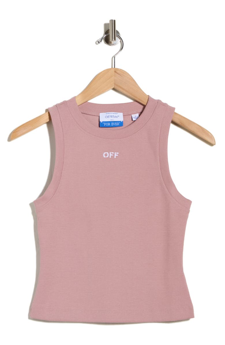 Off-White Row Cotton Blend Ribbed Tank, Main, color, Woodrose