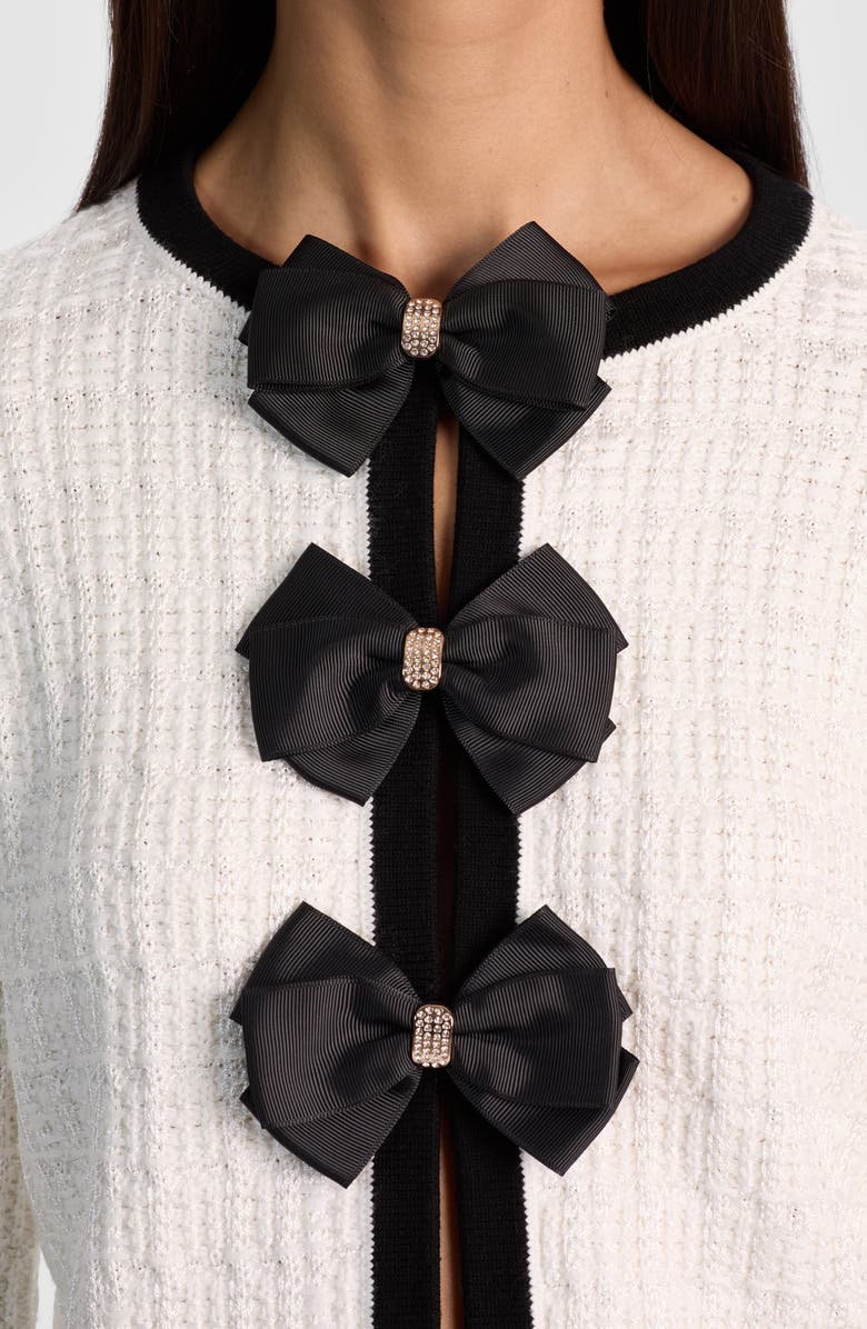 Alice + Olivia Akira Bow Cardigan, Alternate, color, Soft White/ Black
