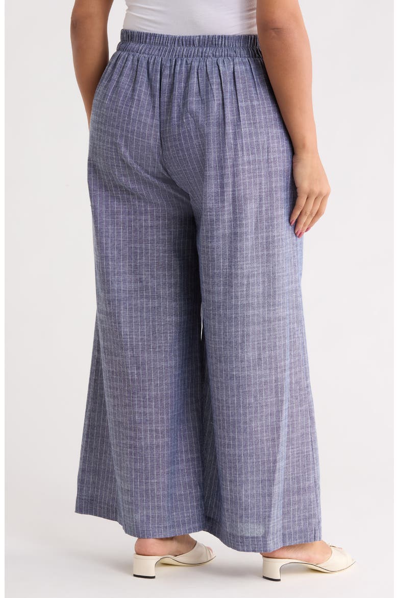 Stripe Cotton & Linen Wide Leg Pants, Alternate, color, DENIM