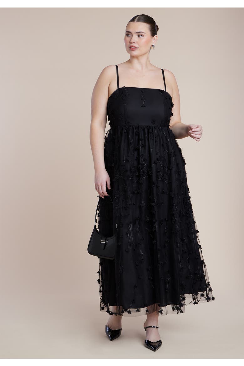 Floral Applique Dress, Alternate, color, BLACK ONYX