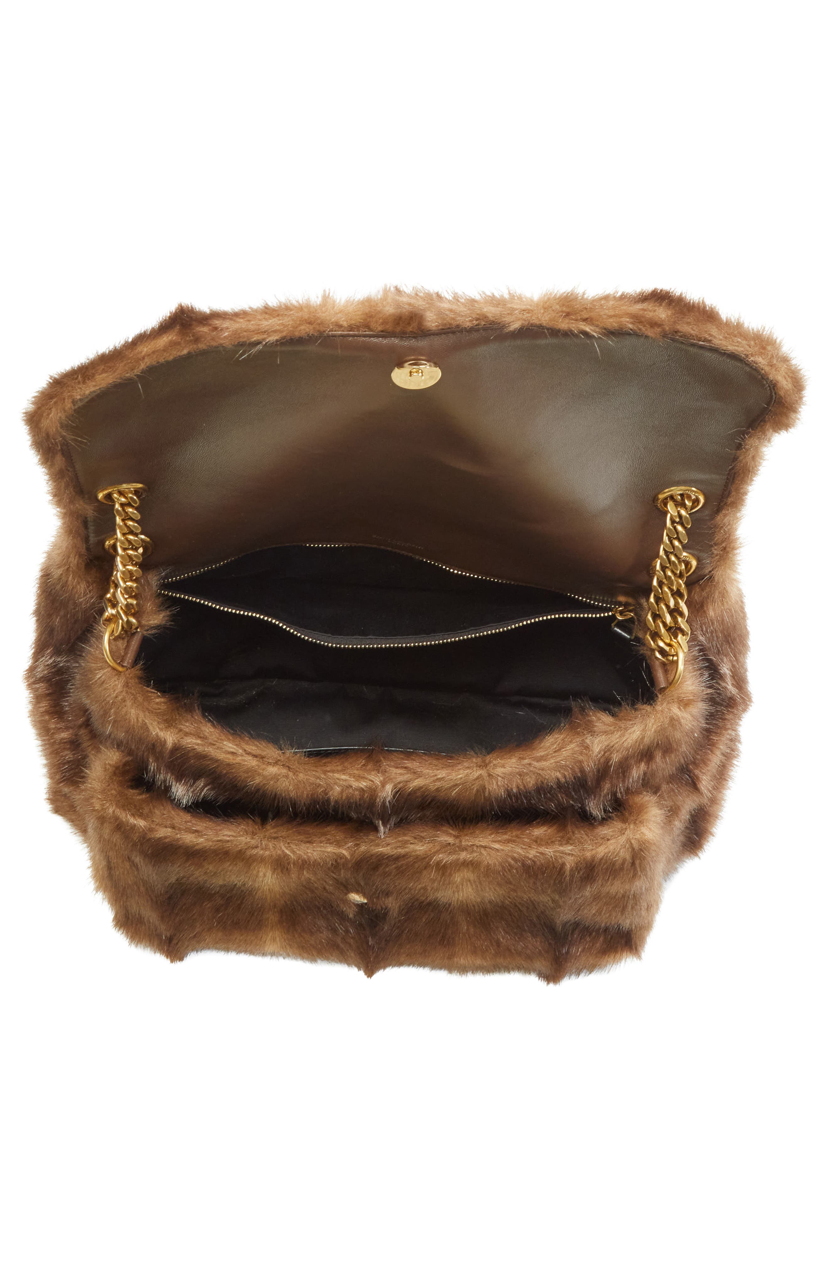 Saint Laurent Large Niki Faux Mink Shoulder Bag, Alternate, color, Espresso/ Gingerbread