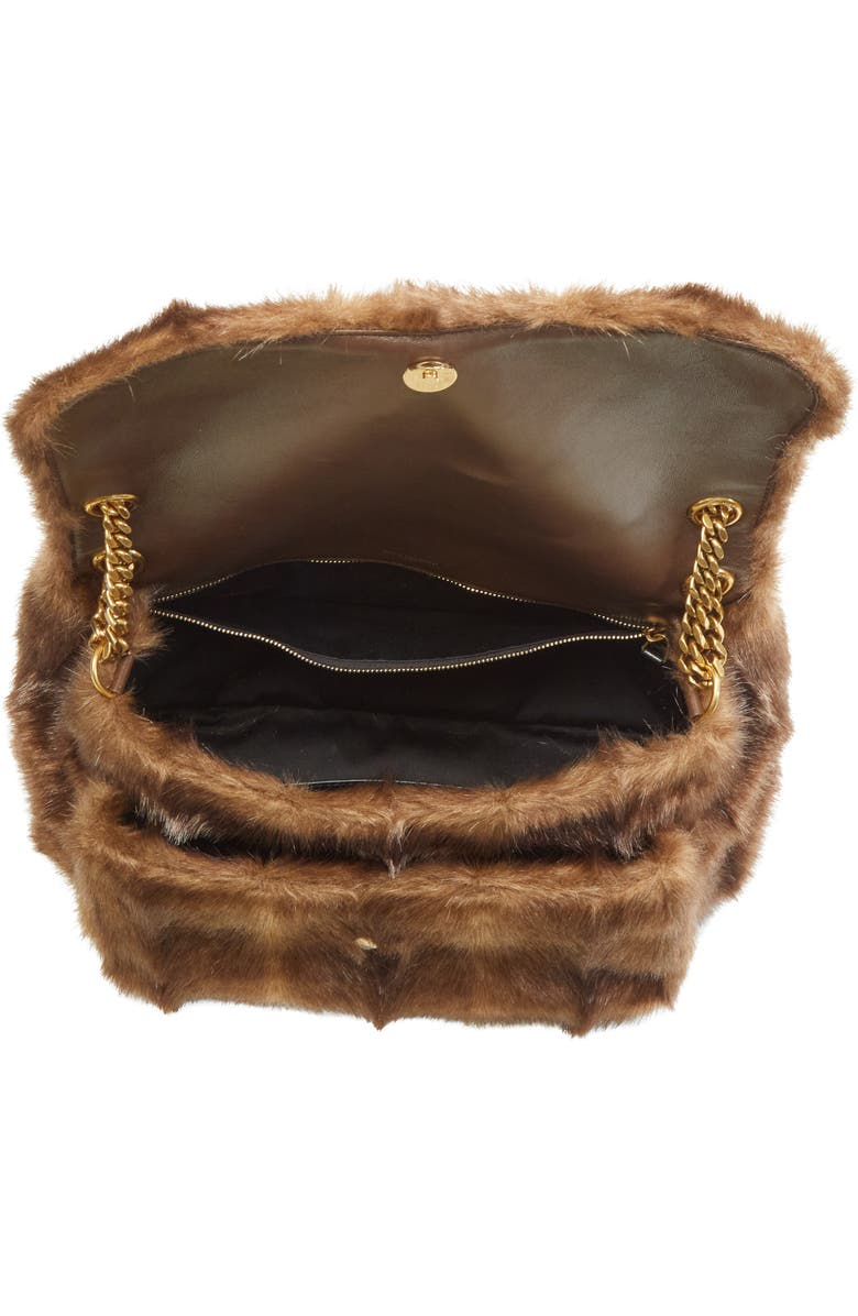 Saint Laurent Large Niki Faux Mink Shoulder Bag, Alternate, color, Espresso/ Gingerbread