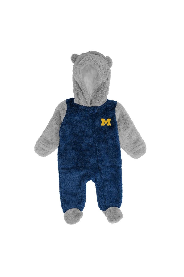 Newborn Navy/Gray Michigan Wolverines Game Nap Teddy Fleece Bunting Full-Zip Sleeper, Alternate, color, Navy