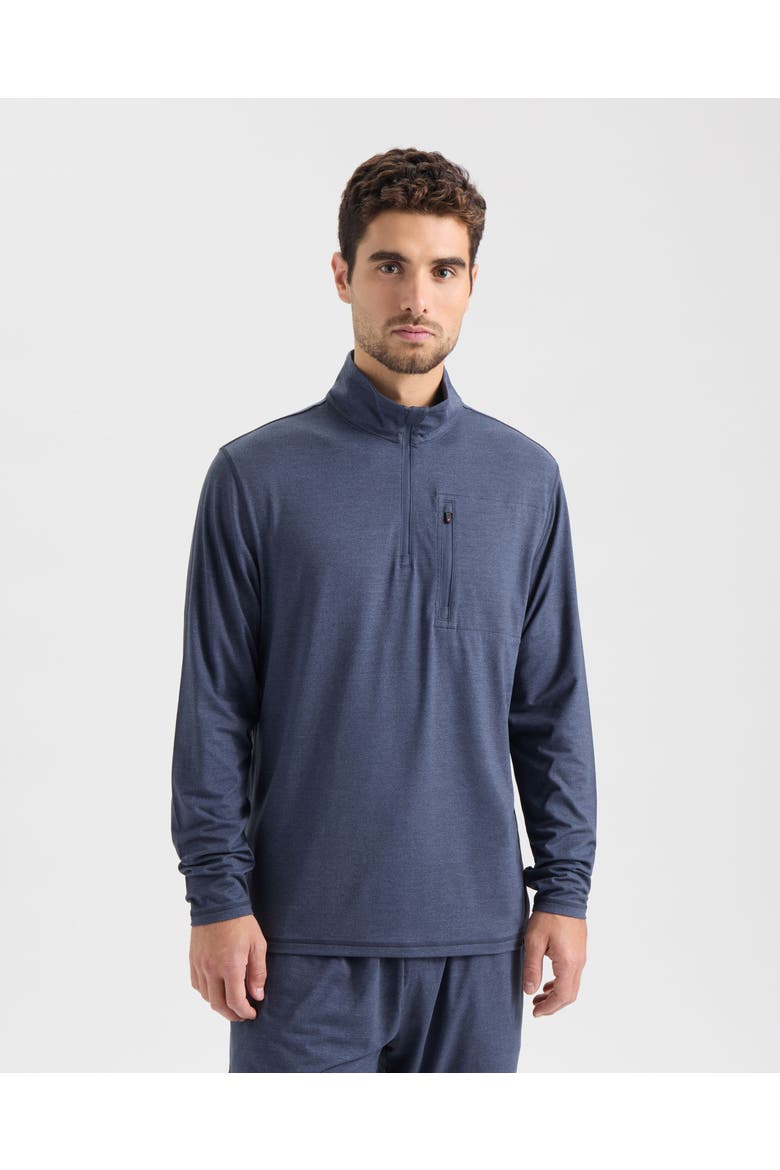 Stamina Zip Mock Neck Pullover, Main, color, Navy Heather