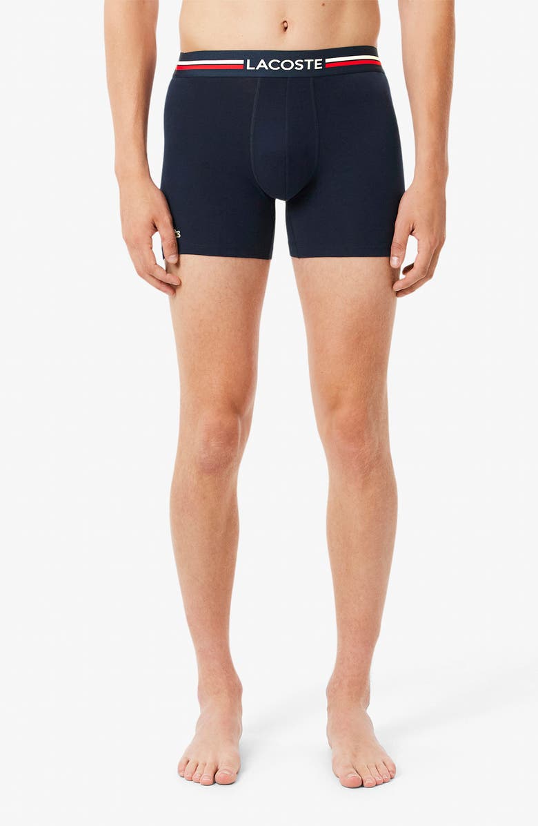 Lacoste Assorted 3-Pack Stretch Cotton Boxer Briefs, Alternate, color, Navy Blue/ Silver Chine