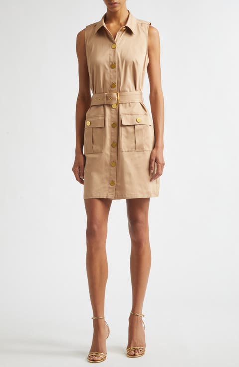 Noira Military Sleeveless Stretch Cotton Shirtdress