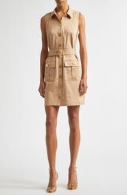 L'AGENCE Noira Military Sleeveless Stretch Cotton Shirtdress