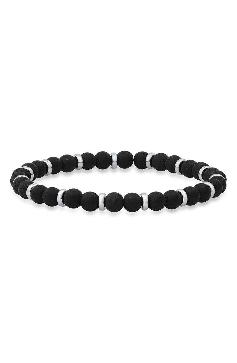 HMY JEWELRY Black Lava Stone & Stainless Steel Bracelet, Main, color, Black/ Metallic