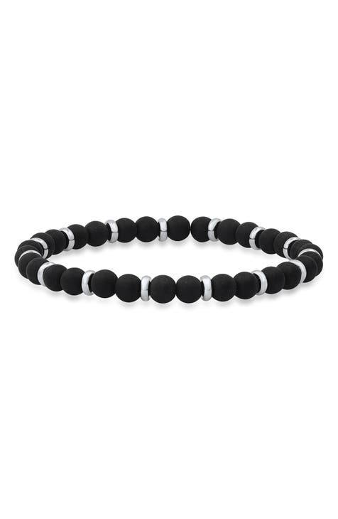 Black Lava Stone & Stainless Steel Bracelet