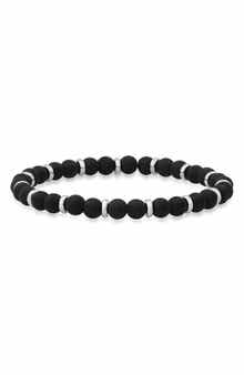 HMY JEWELRY Black Lava Stone & Stainless Steel Bracelet